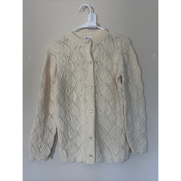 Vintage VTG Wintuk Ivory/Pale Butter Yellow Knit Button Front Cardigan Sweater - Picture 1 of 7